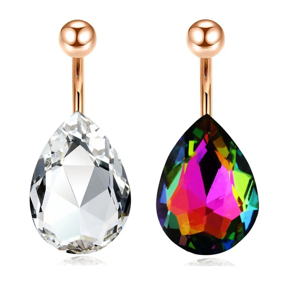 Piercing Nombril Cristal en Acier Chirurgical – Cœur & Fleur – Bijou Sexy et Élégant