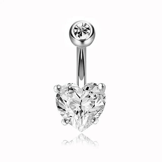Piercing Nombril Cristal en Acier Chirurgical – Cœur & Fleur – Bijou Sexy et Élégant