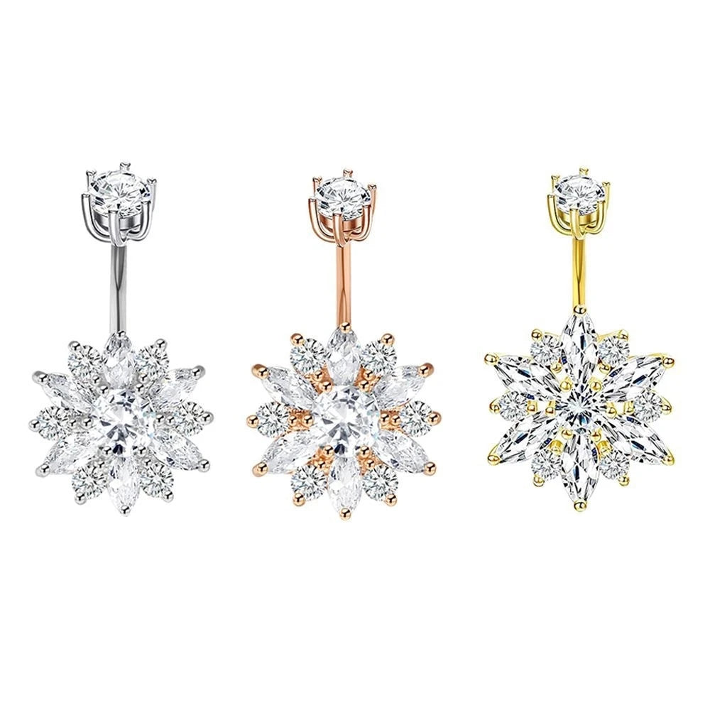 Piercing Nombril Cristal en Acier Chirurgical – Cœur & Fleur – Bijou Sexy et Élégant