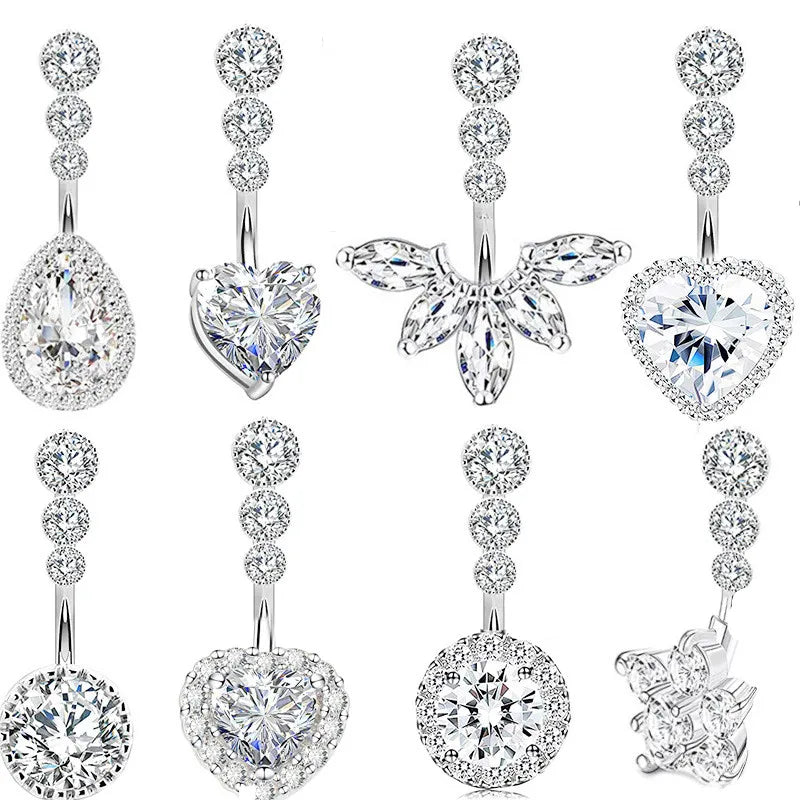 Piercing Nombril Cristal en Acier Chirurgical – Cœur & Fleur – Bijou Sexy et Élégant