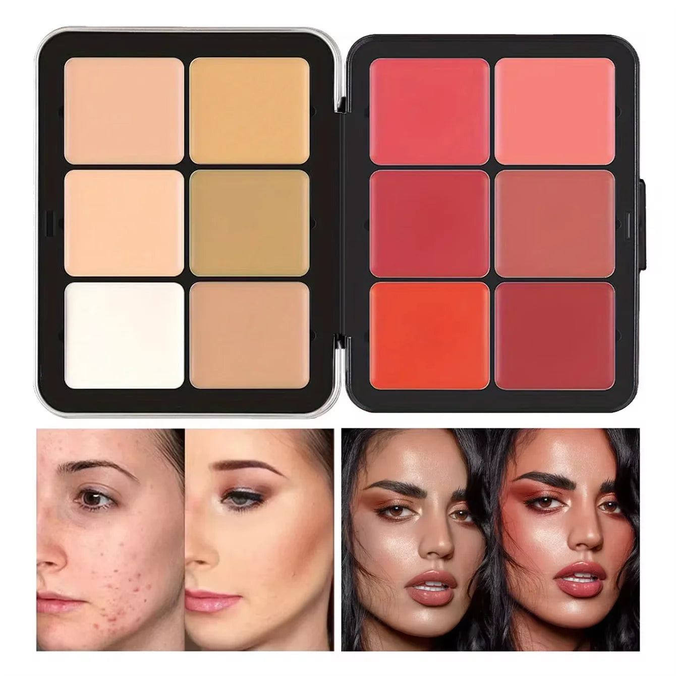 12-Color All-in-One Makeup Palette – Concealer, Blush, Highlighter &amp; Contour – Matte Cream