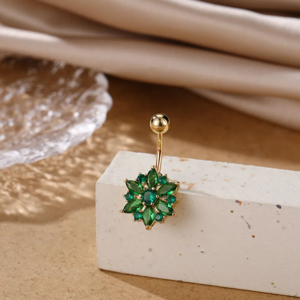 Piercing Nombril Cristal en Acier Chirurgical – Cœur & Fleur – Bijou Sexy et Élégant