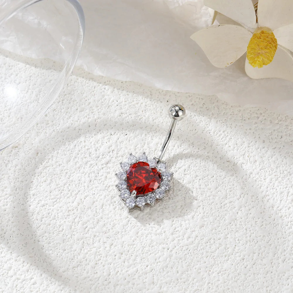 Piercing Nombril Cristal en Acier Chirurgical – Cœur & Fleur – Bijou Sexy et Élégant