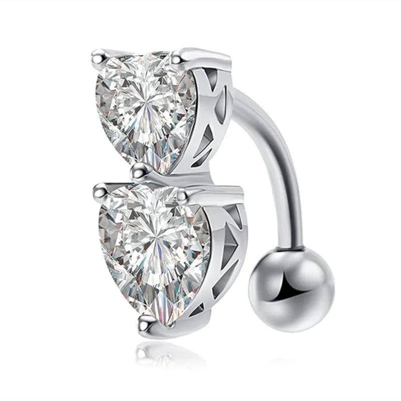 Piercing Nombril Cristal en Acier Chirurgical – Cœur & Fleur – Bijou Sexy et Élégant